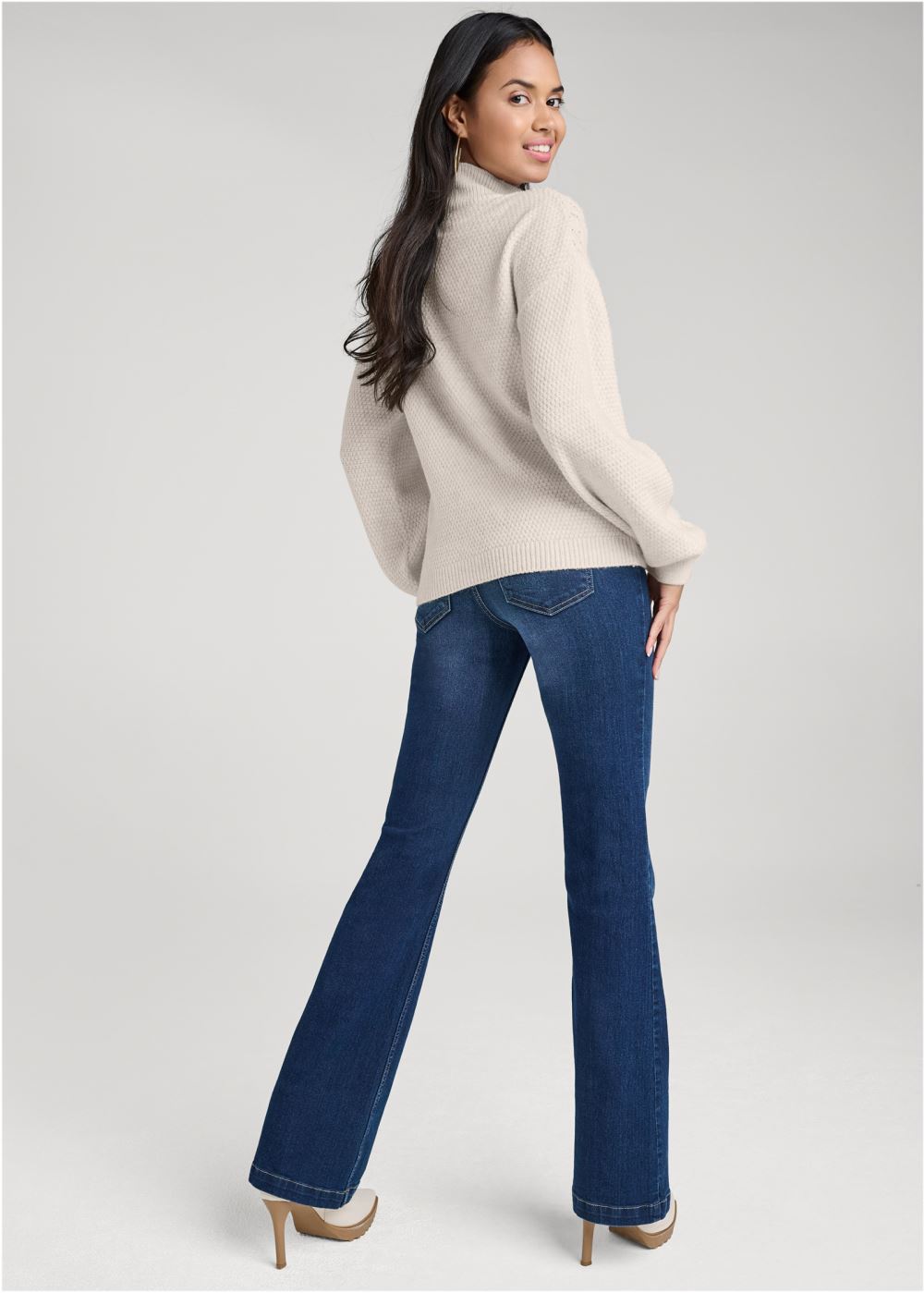 Venus Plus Size Lace Detail Quarter Zip Sweater in Sand