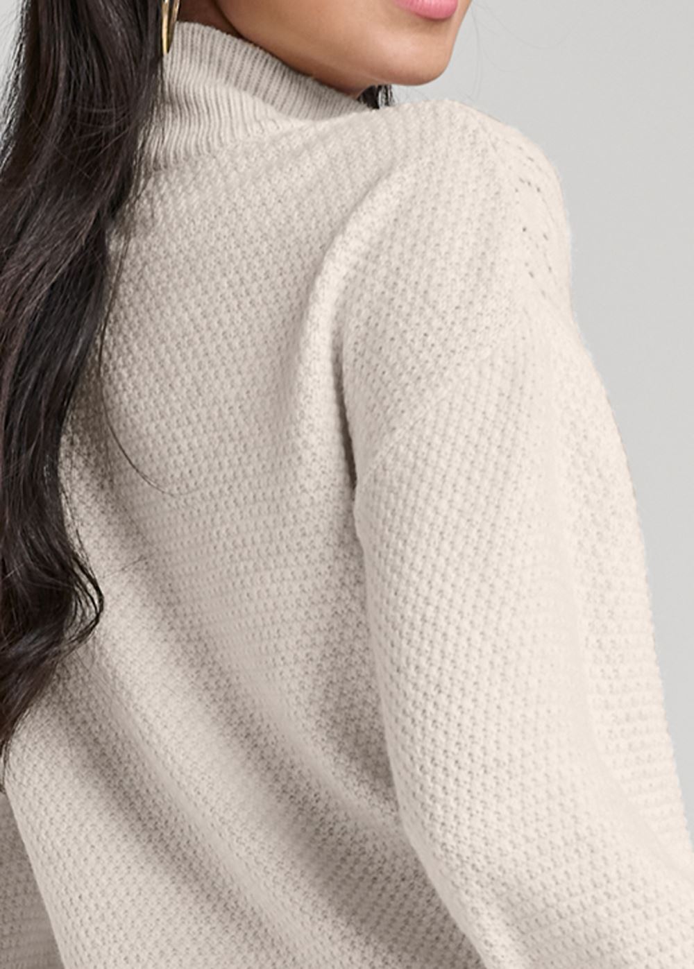 Venus Plus Size Lace Detail Quarter Zip Sweater in Sand