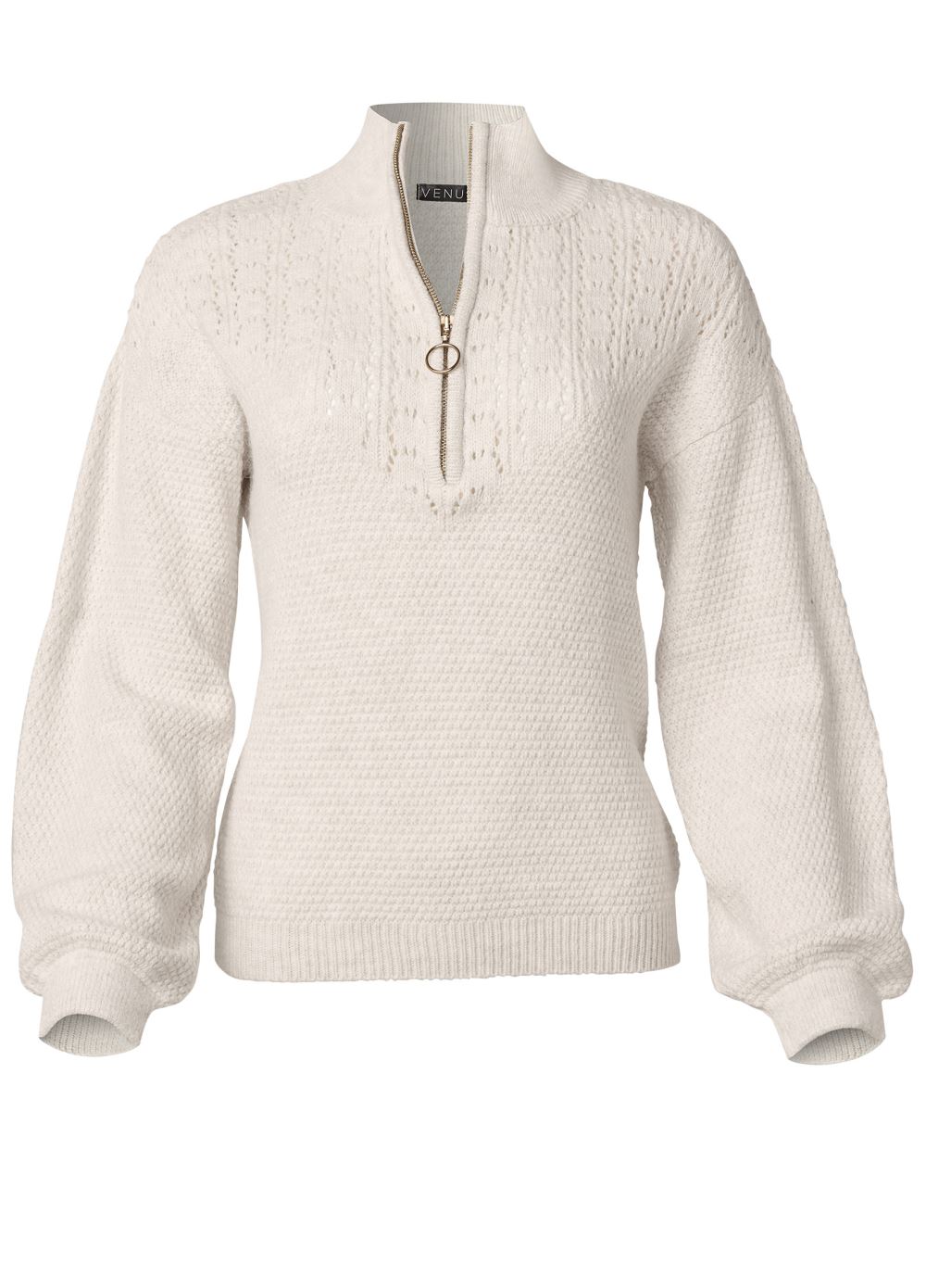 Venus Plus Size Lace Detail Quarter Zip Sweater in Sand