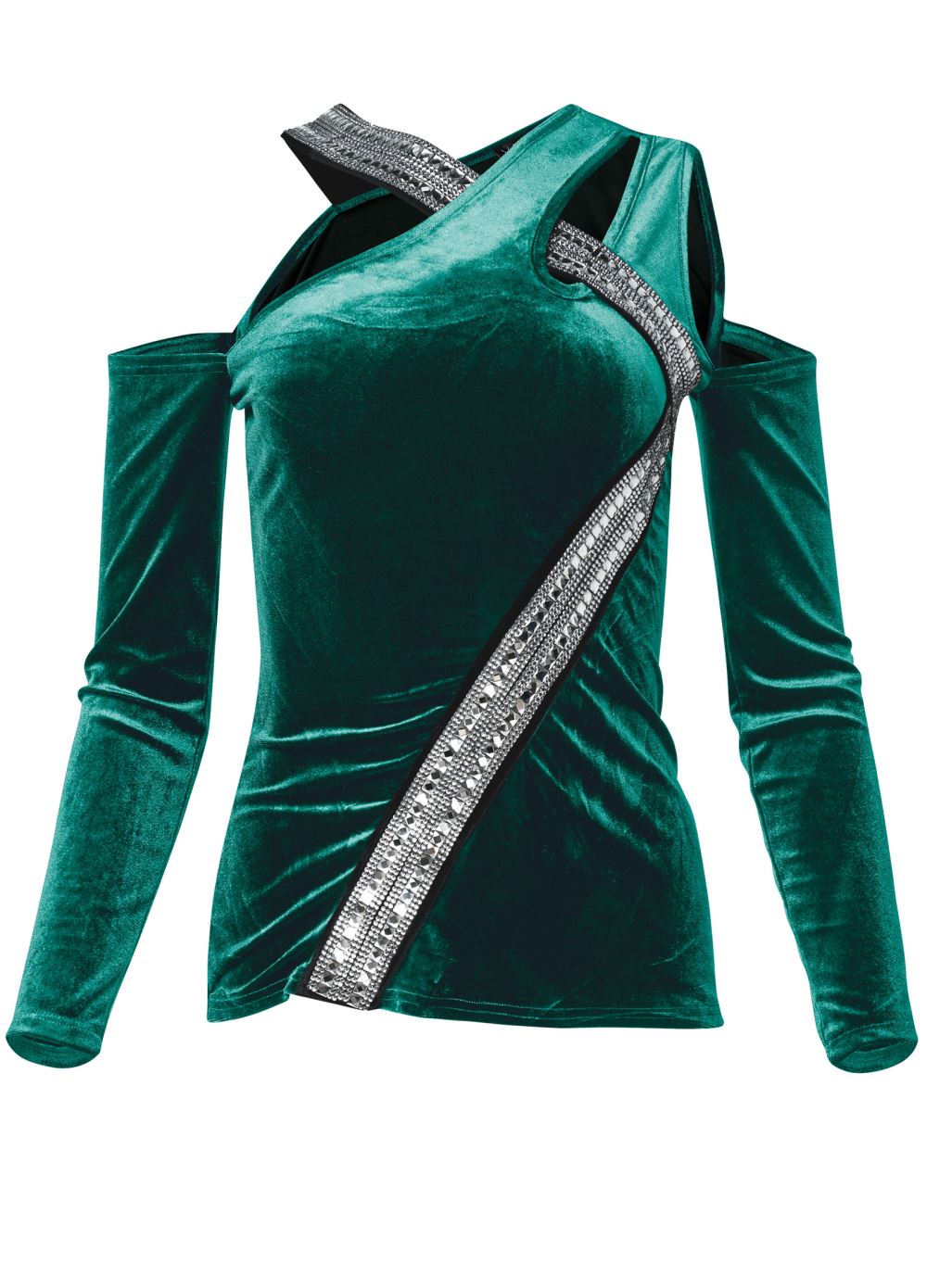 Venus Plus Size Embellished Velvet Long Sleeve Top