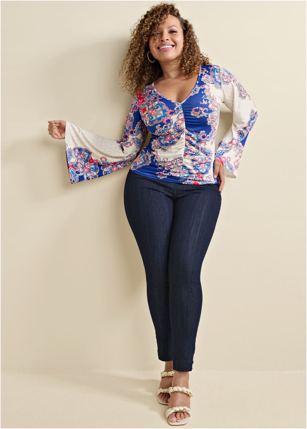 Venus Plus Size Ruched Printed Top