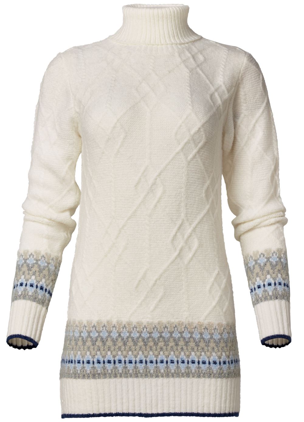 Venus Plus Size Fair Isle Turtleneck Sweater in White & Blue