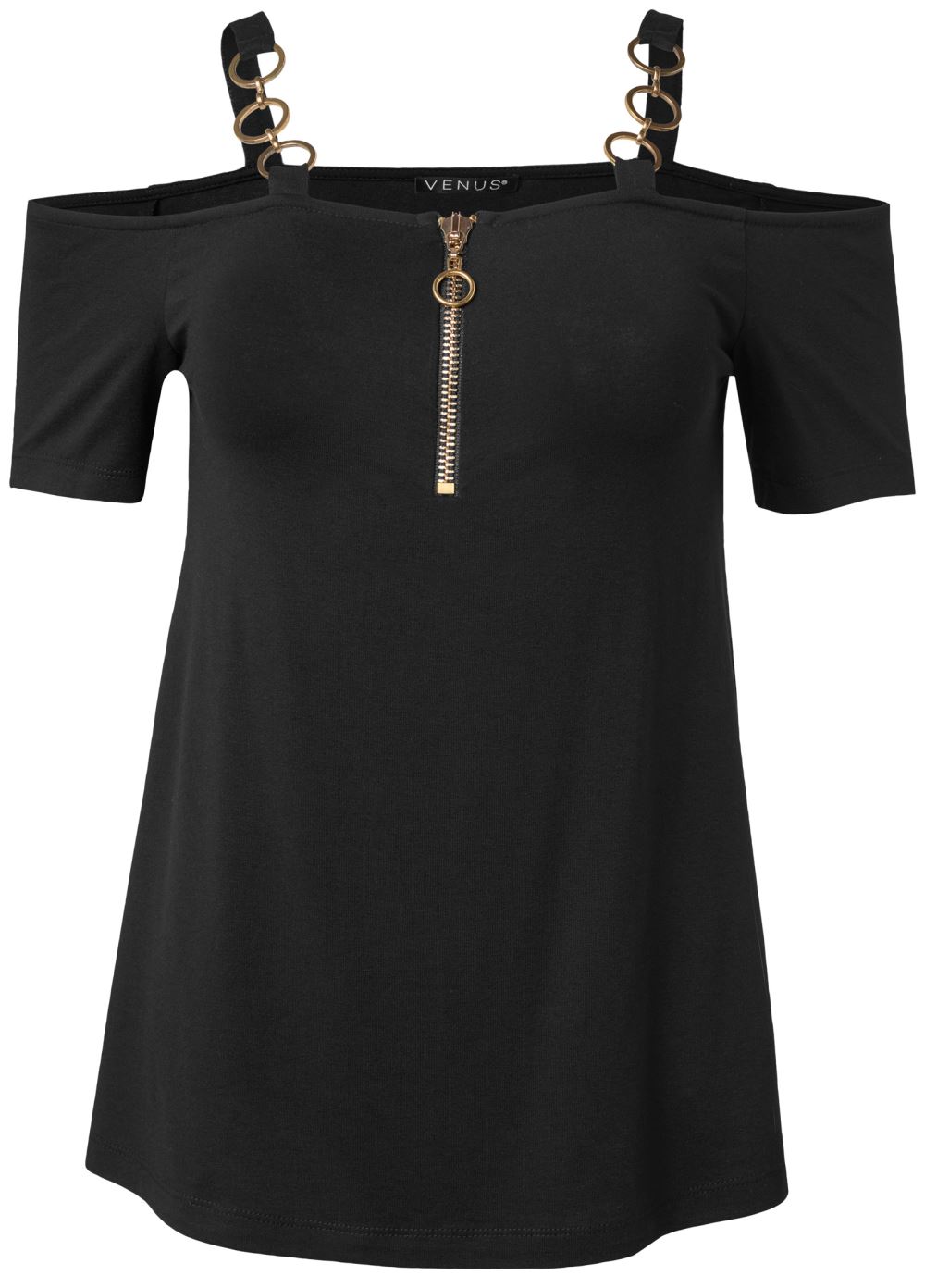 Venus Plus Size Cold-Shoulder Zipper Top