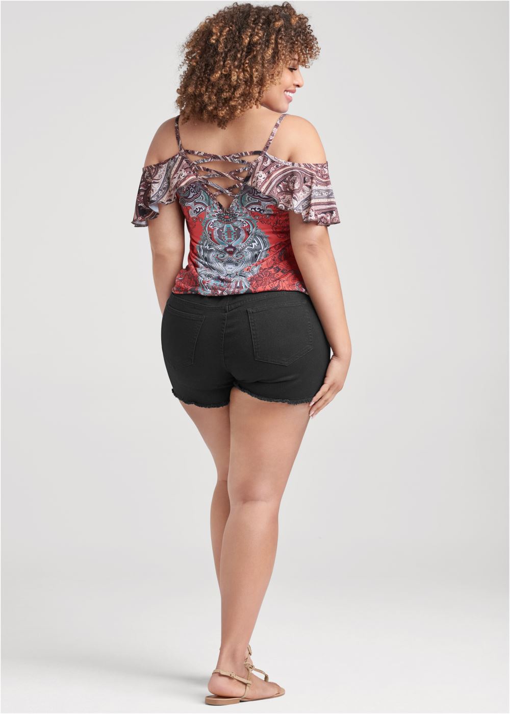 Venus Plus Size Paisley Cold-Shoulder Top