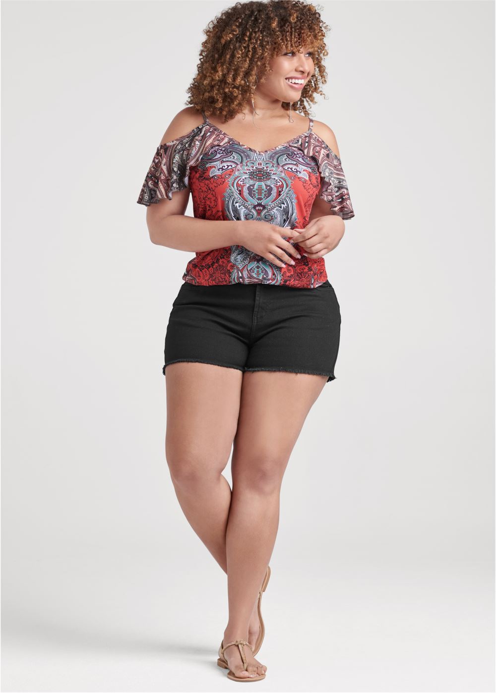Venus Plus Size Paisley Cold-Shoulder Top