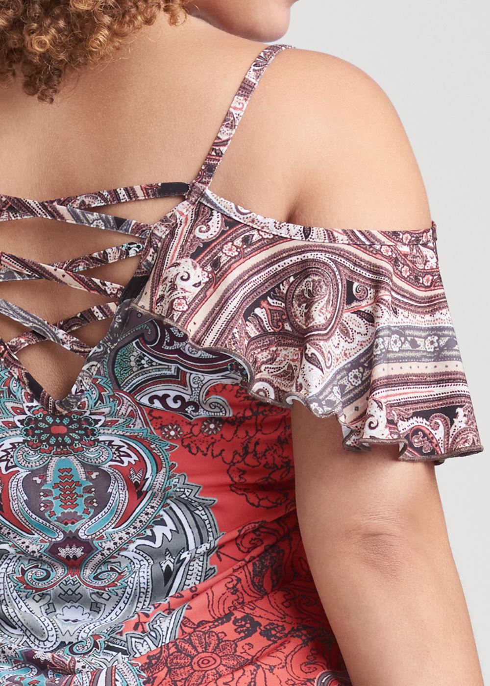 Venus Plus Size Paisley Cold-Shoulder Top
