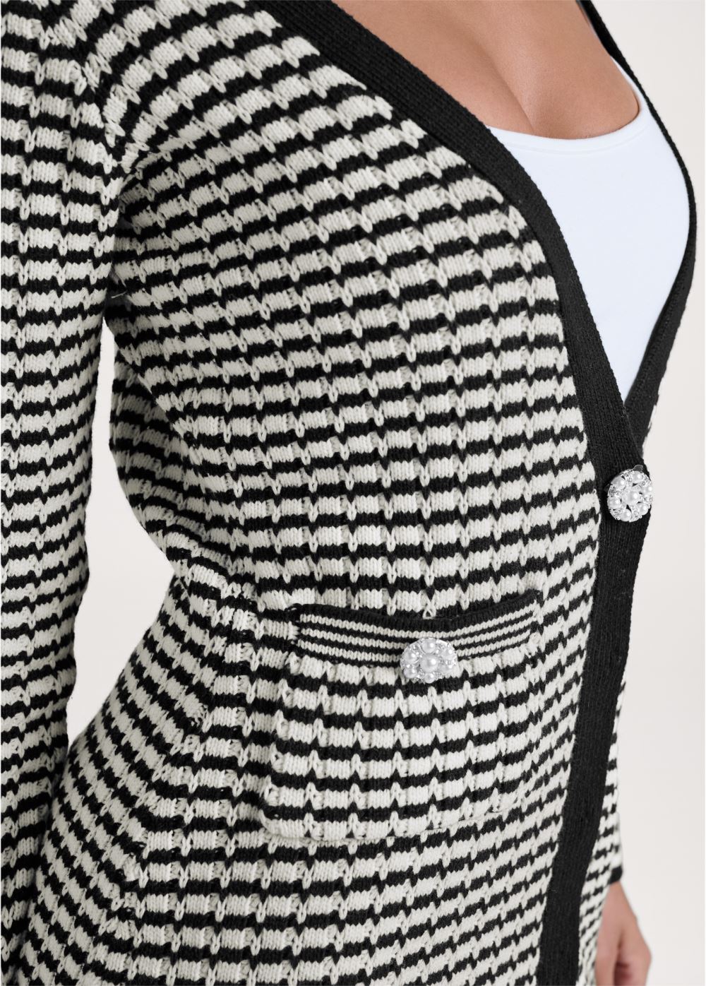 Venus Plus Size Ribbed Striped Duster in Black & Off White