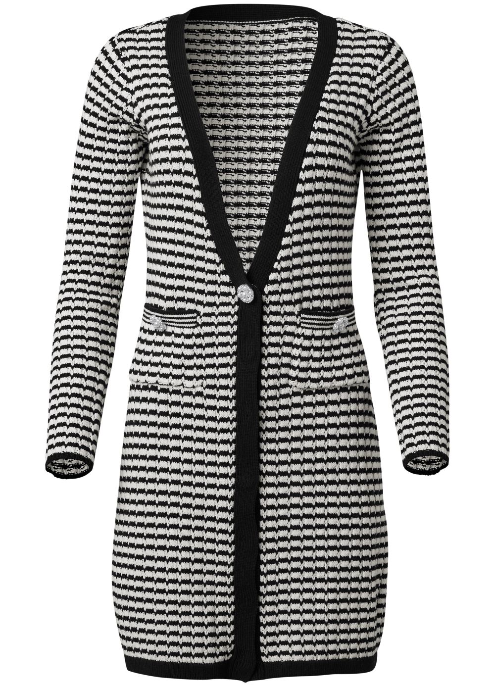 Venus Plus Size Ribbed Striped Duster in Black & Off White