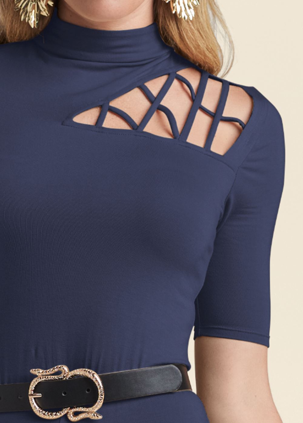 Venus Plus Size Strappy Mock-Neck Jumpsuit in Navy