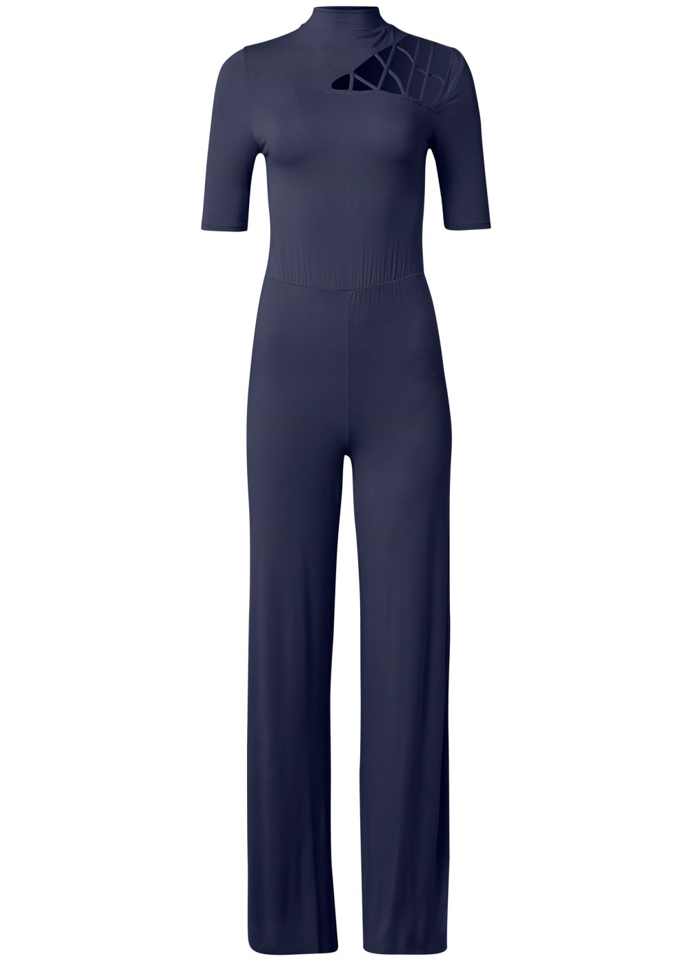 Venus Plus Size Strappy Mock-Neck Jumpsuit in Navy