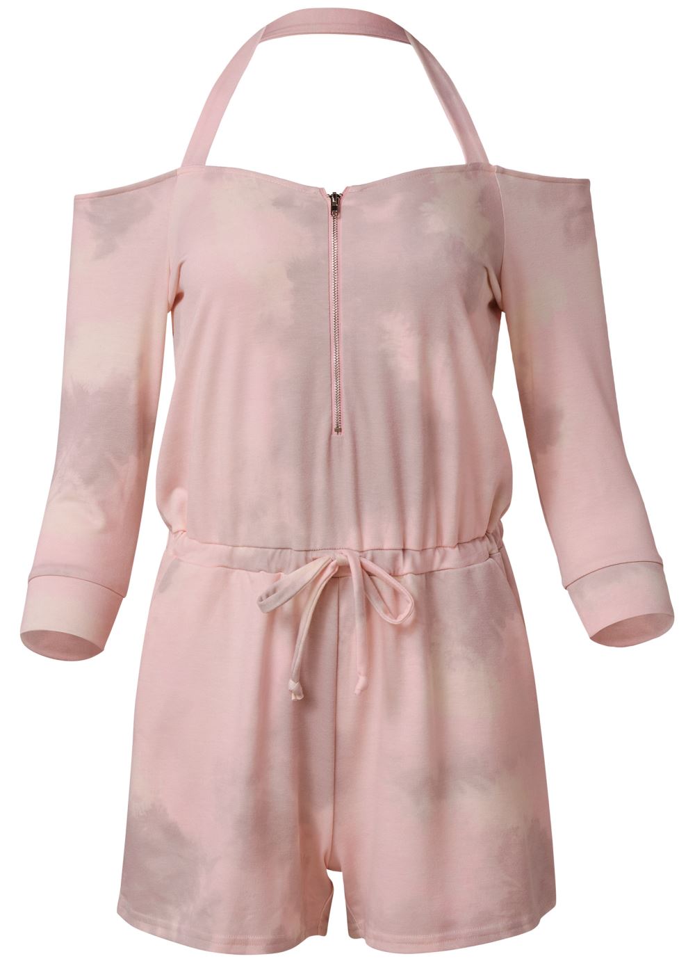 Venus Plus Size Sand Dune Tie-Dye Halter Romper in Blush Multi