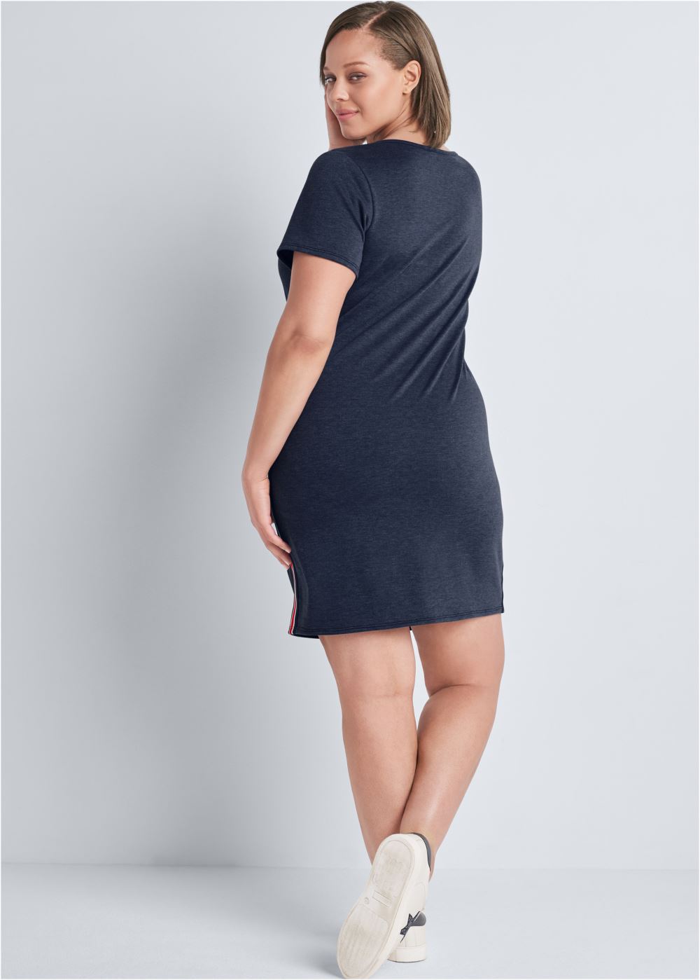 Venus Plus Size Striped Trim Lounge Dress in Navy