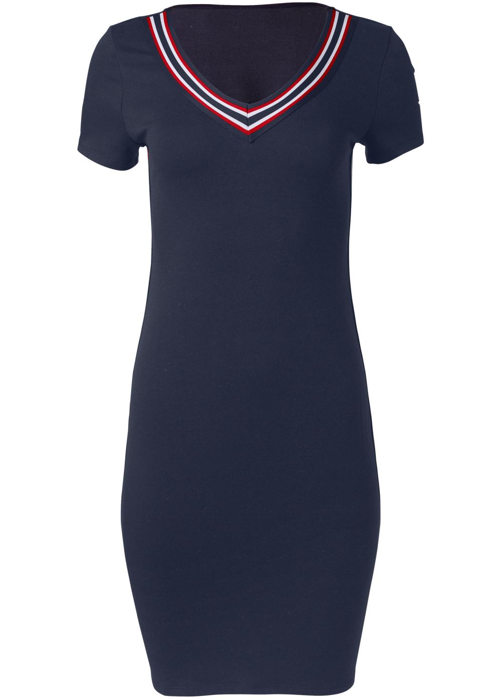 Venus Plus Size Striped Trim Lounge Dress in Navy
