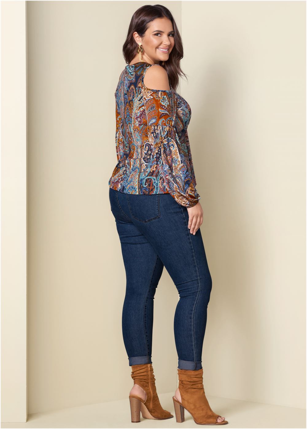 Venus Plus Size Cold-Shoulder Paisley Top