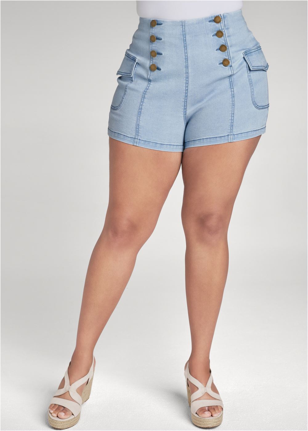 Venus Plus Size Cargo Sailor Shorts - Light Wash