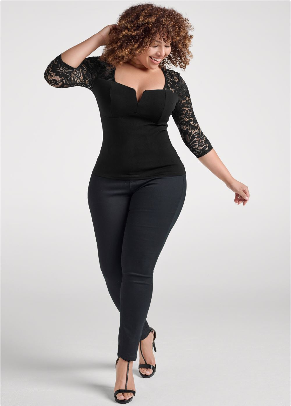 Venus Plus Size Lace Sleeve Top