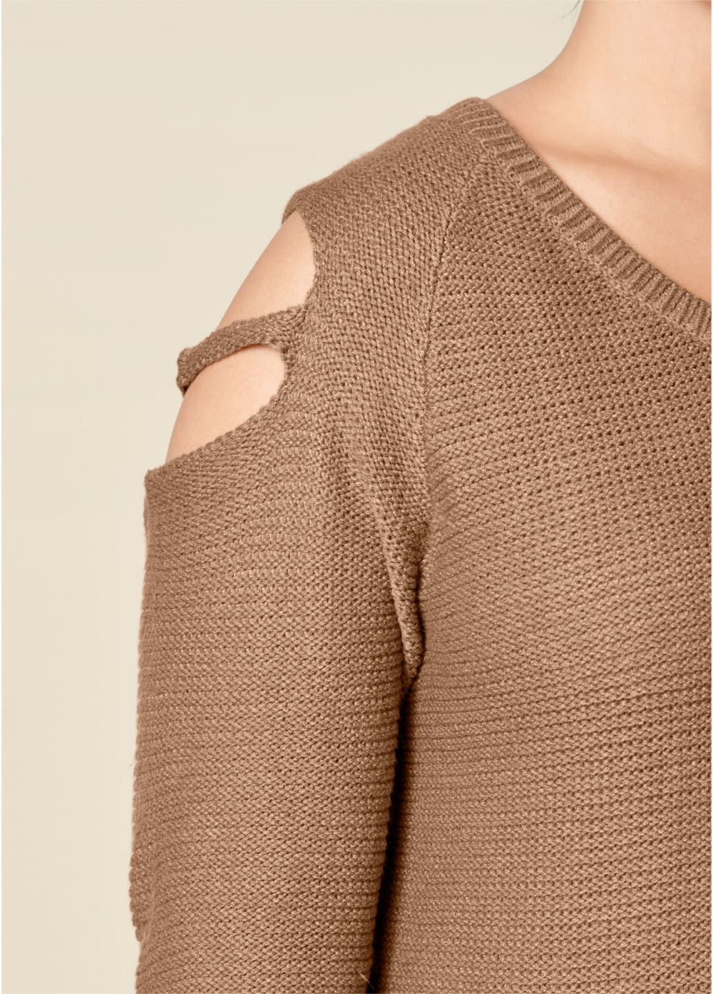 Venus Plus Size Cutout Sleeve Sweater in Light Brown