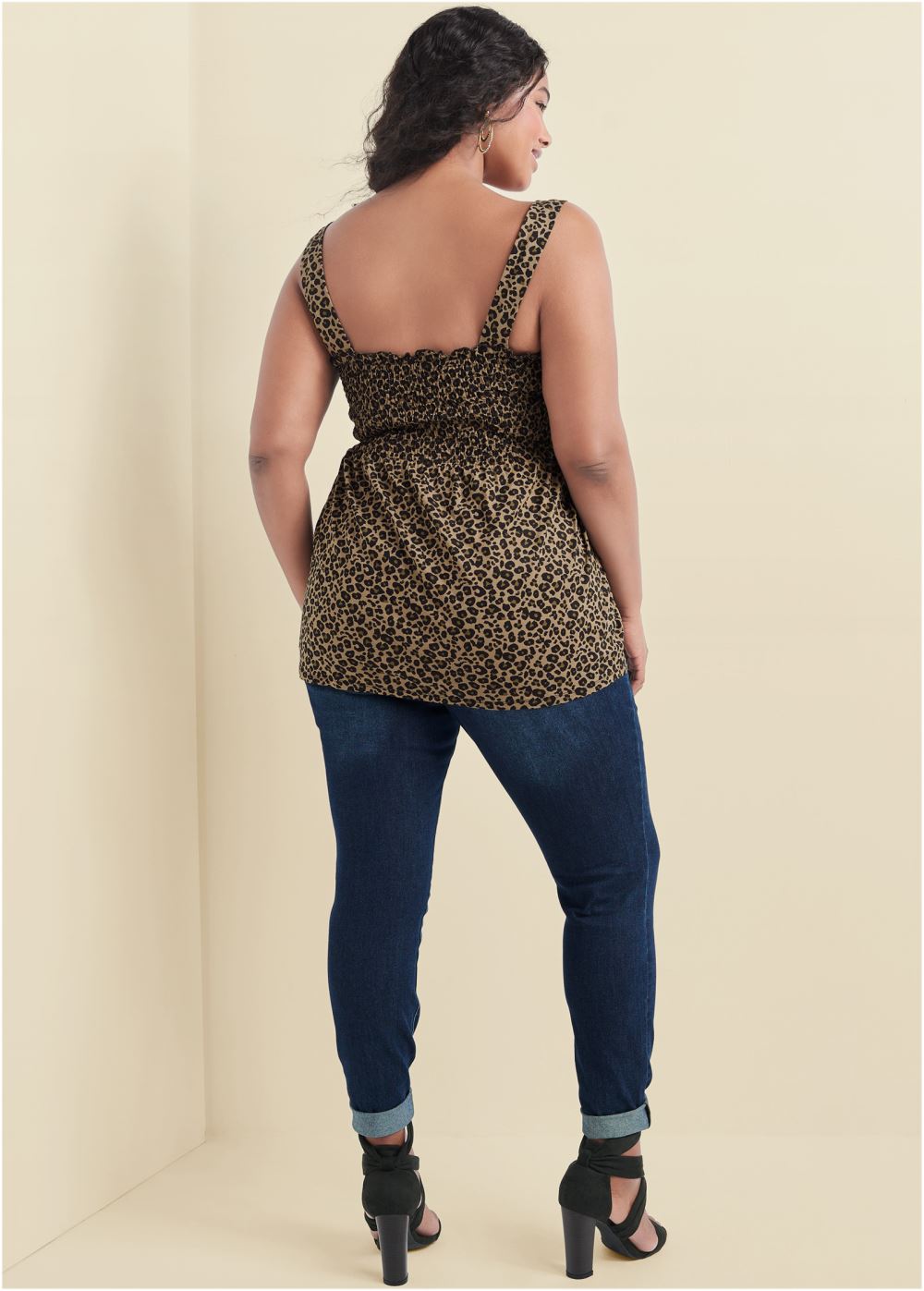 Venus Plus Size Smocked Leopard Tunic