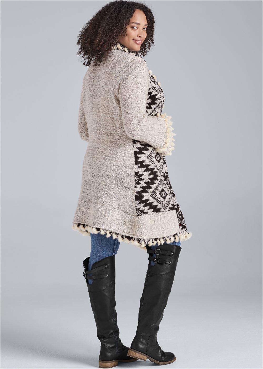 Venus Plus Size Mixed Print Duster in Cream & Black