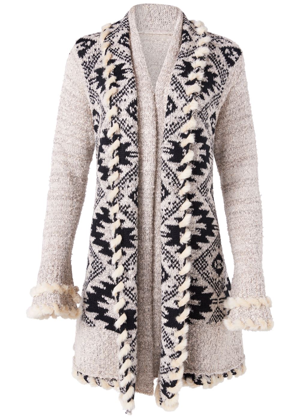 Venus Plus Size Mixed Print Duster in Cream & Black