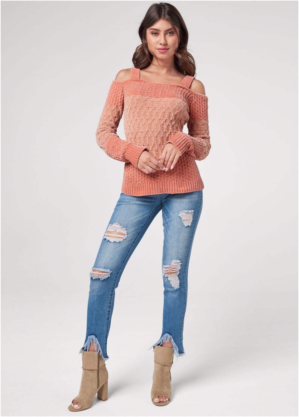 Venus Plus Size Chenille Sweater in Pink Multi