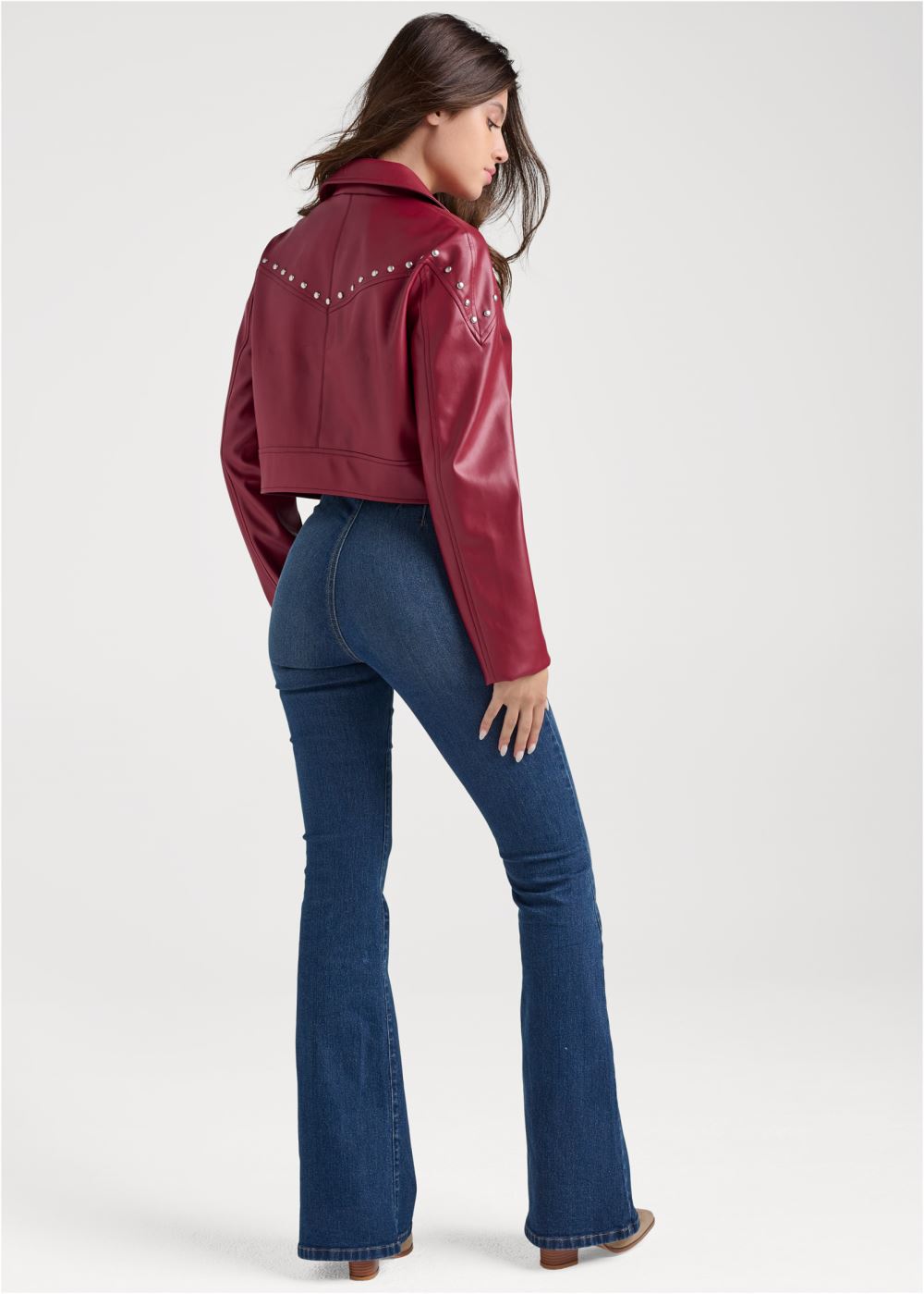 Venus Faux-Leather Grommet Jacket in Red Multi