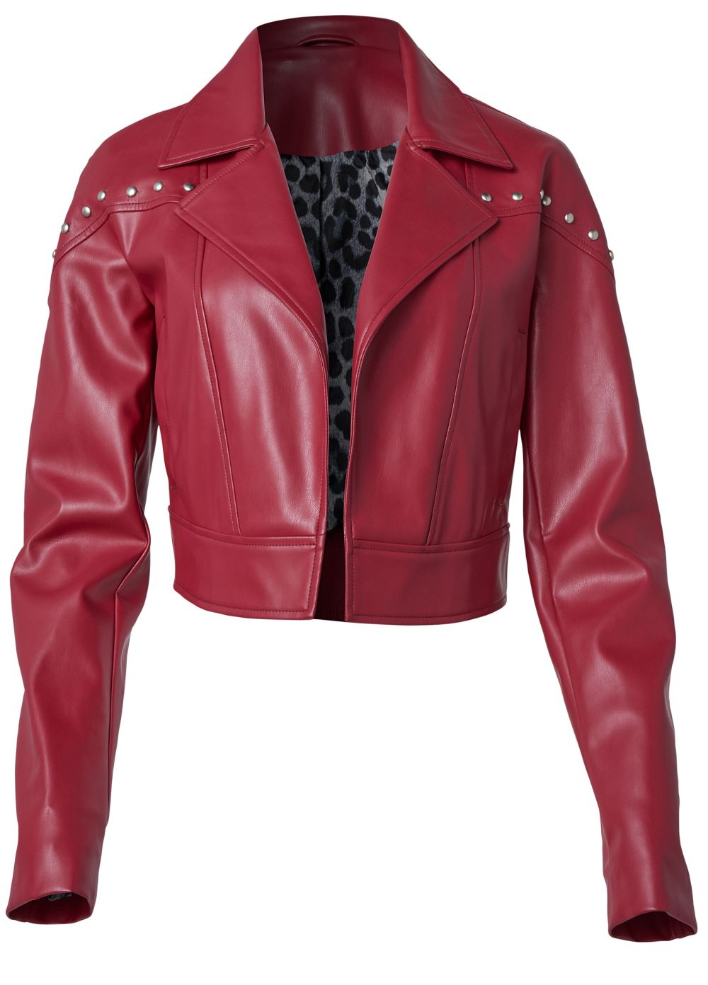Venus Faux-Leather Grommet Jacket in Red Multi
