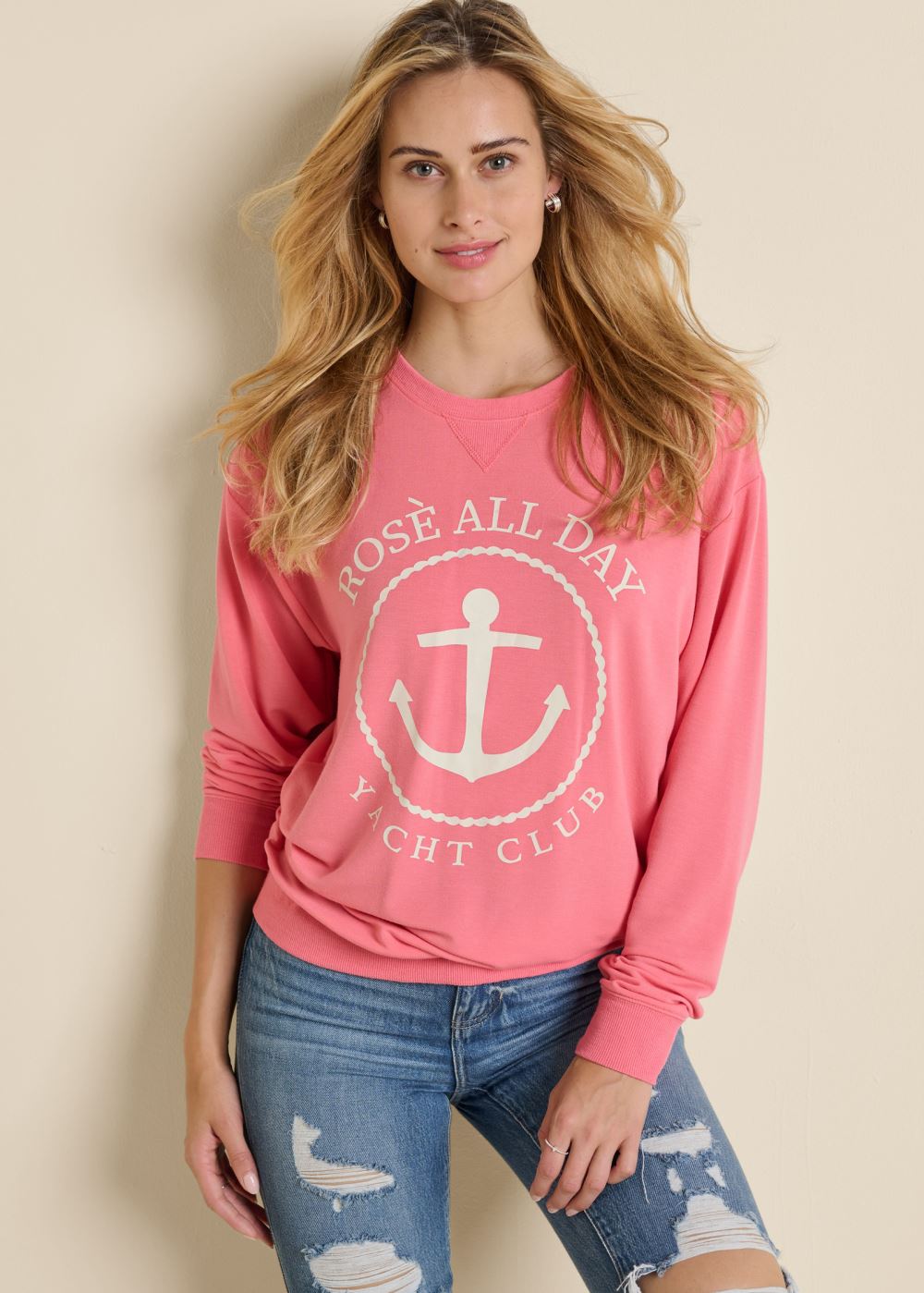 Venus Plus Size Rose All Day Sweatshirt in Pink