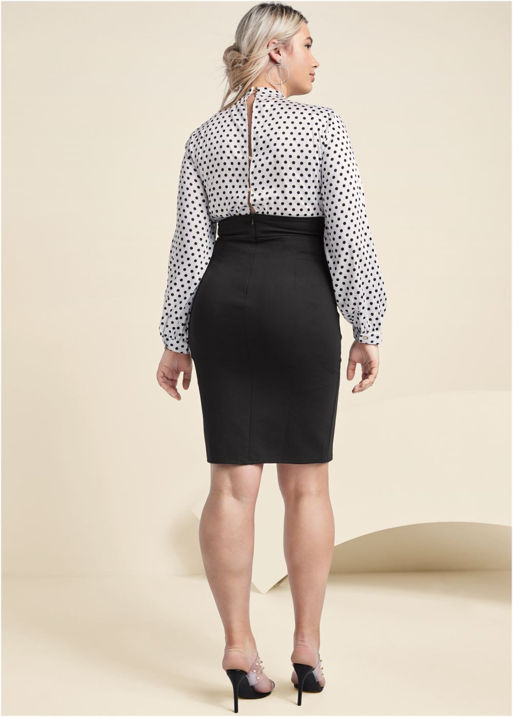 Venus White & Black BELTED PENCIL-SKIRT DRESS