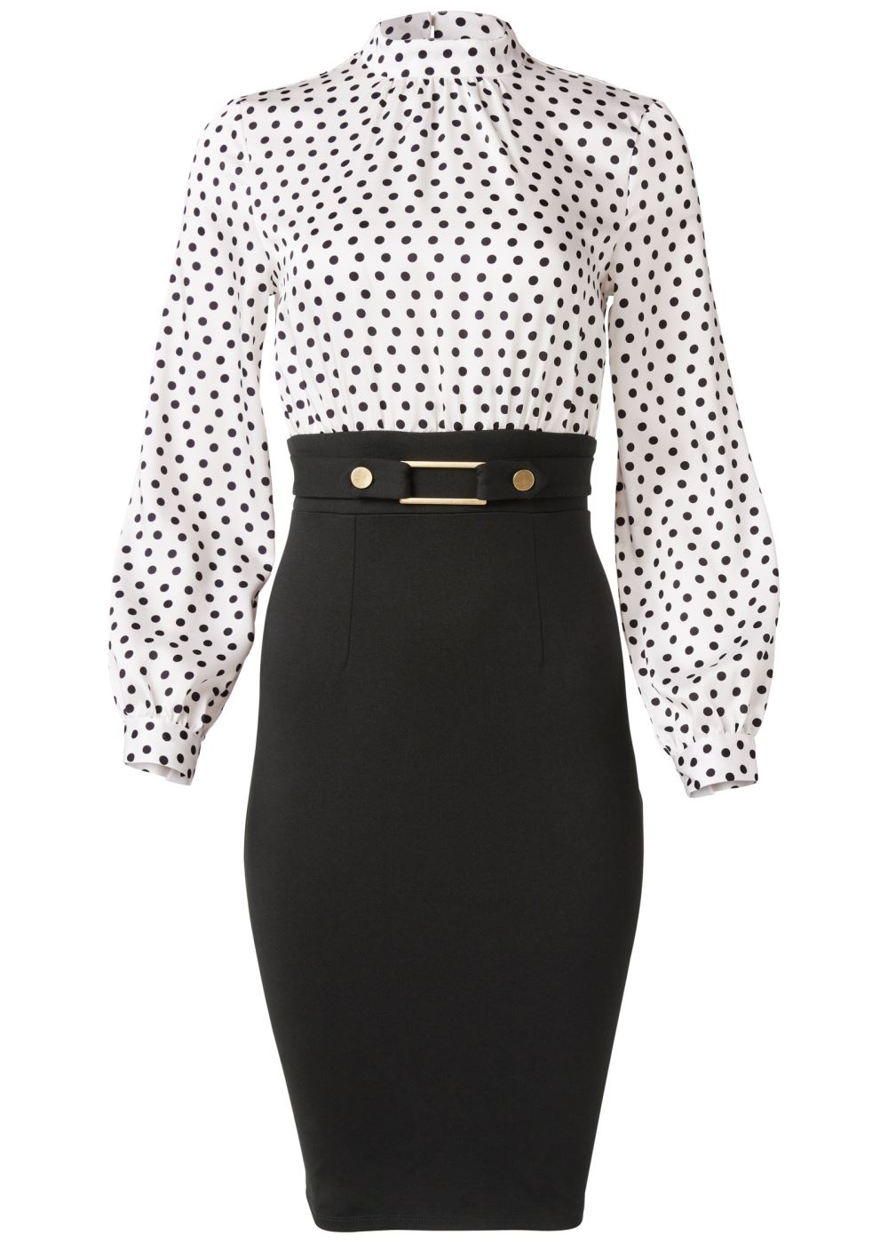 Venus White & Black BELTED PENCIL-SKIRT DRESS