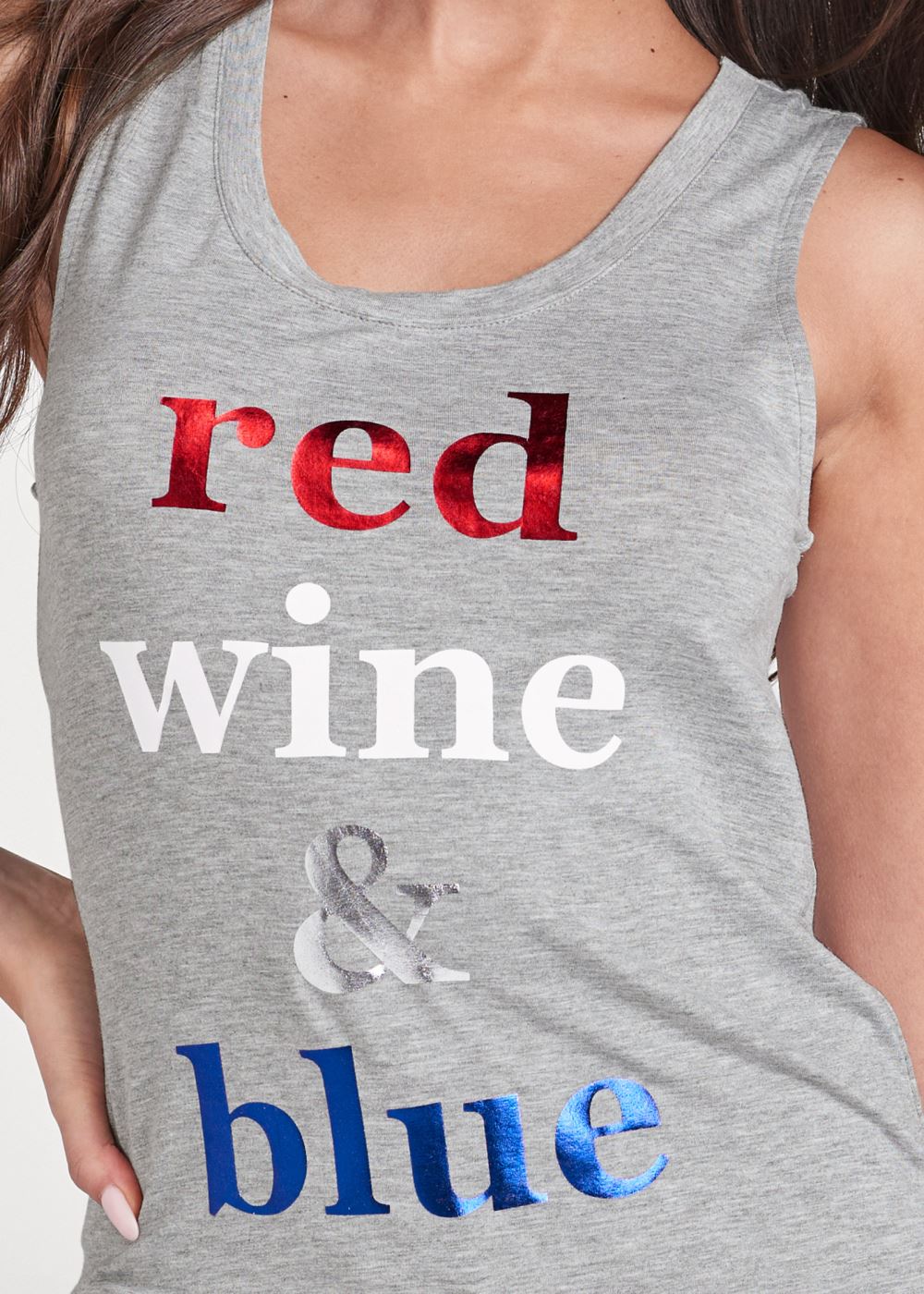 Venus Plus Size Red Wine And Blue Lounge Tank Top in Heather Grey