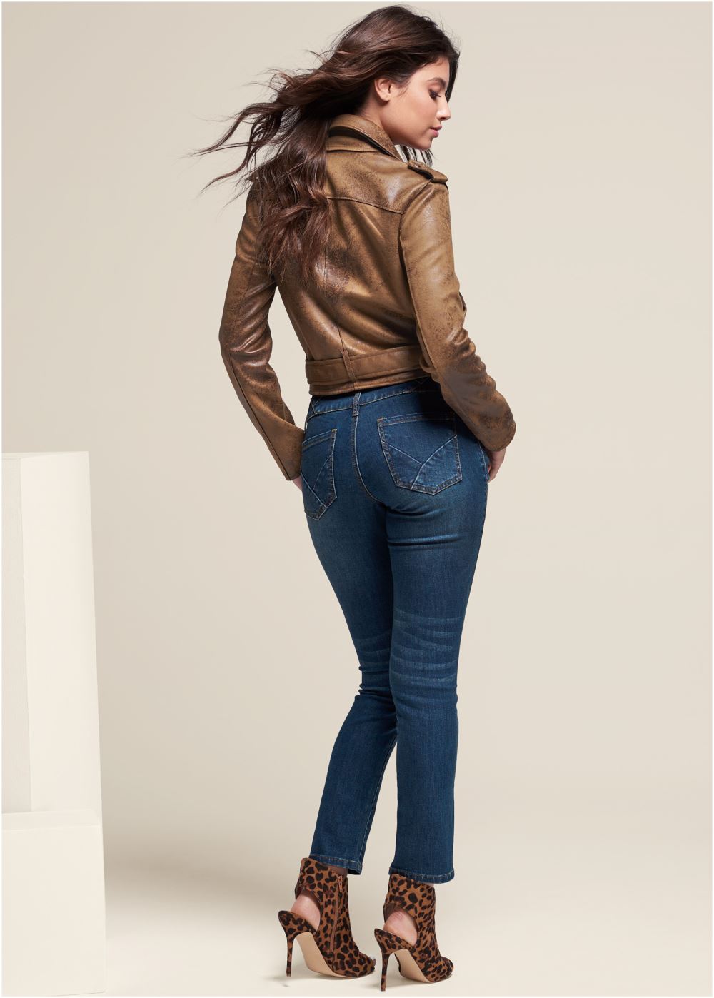 Venus Distressed Moto Jacket in Brown
