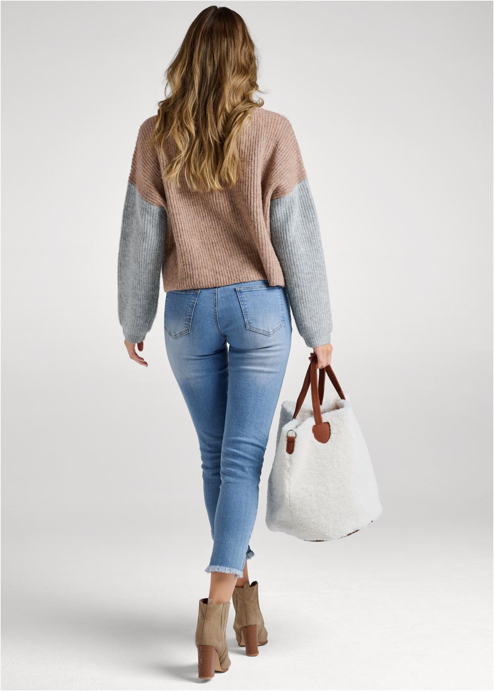 Venus Plus Size Colorblock Turtleneck Sweater in Grey Multi