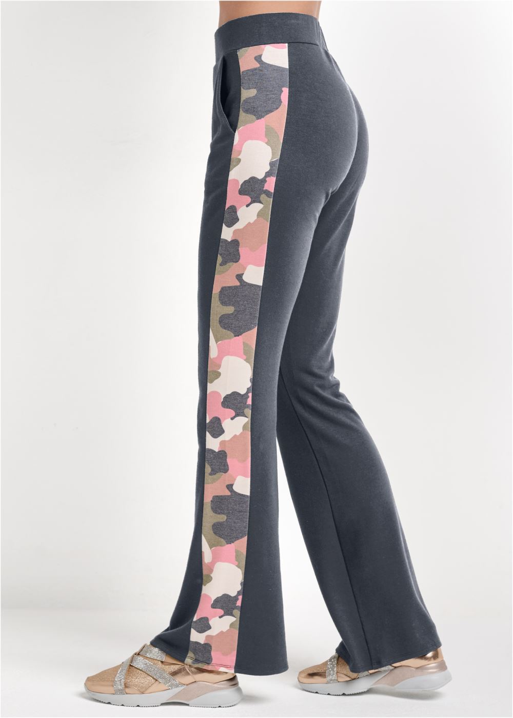 Venus Plus Size Camo Color Block Pant Set in Brown Multi