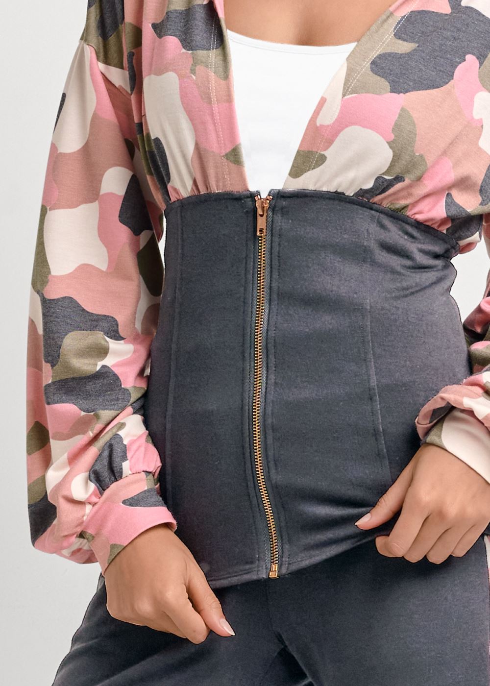 Venus Plus Size Camo Color Block Pant Set in Brown Multi