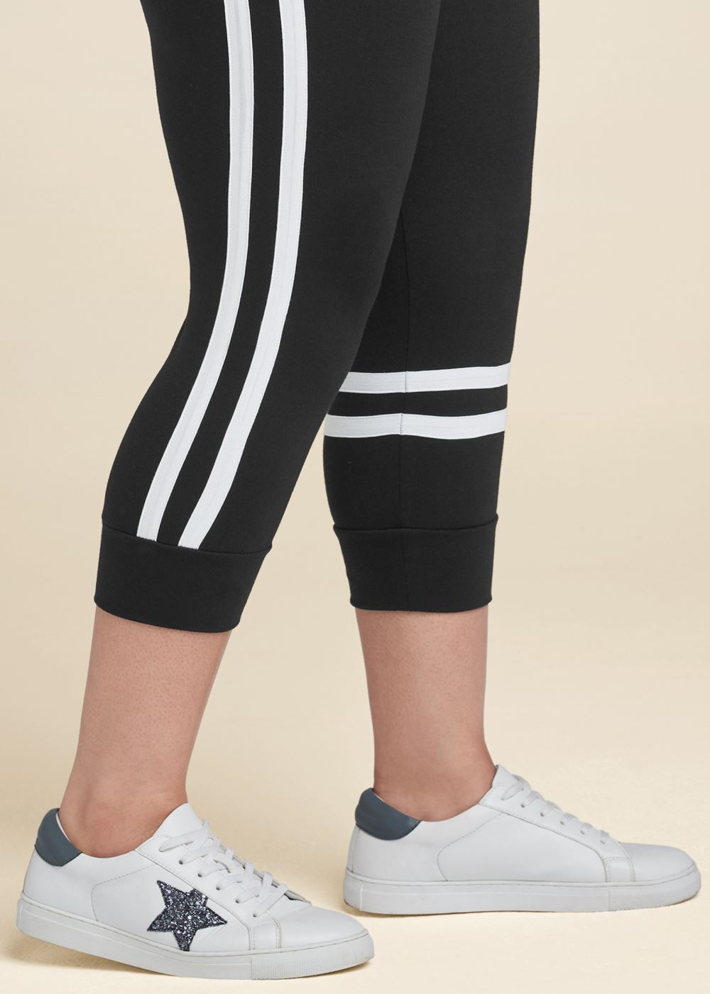 Venus Plus Size Stripe Detail Lounge Capris in Black & White