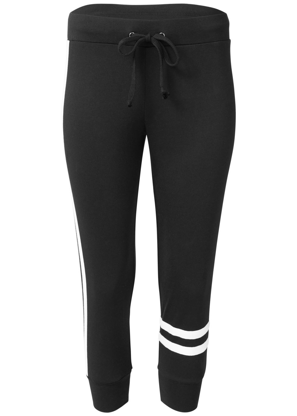 Venus Plus Size Stripe Detail Lounge Capris in Black & White
