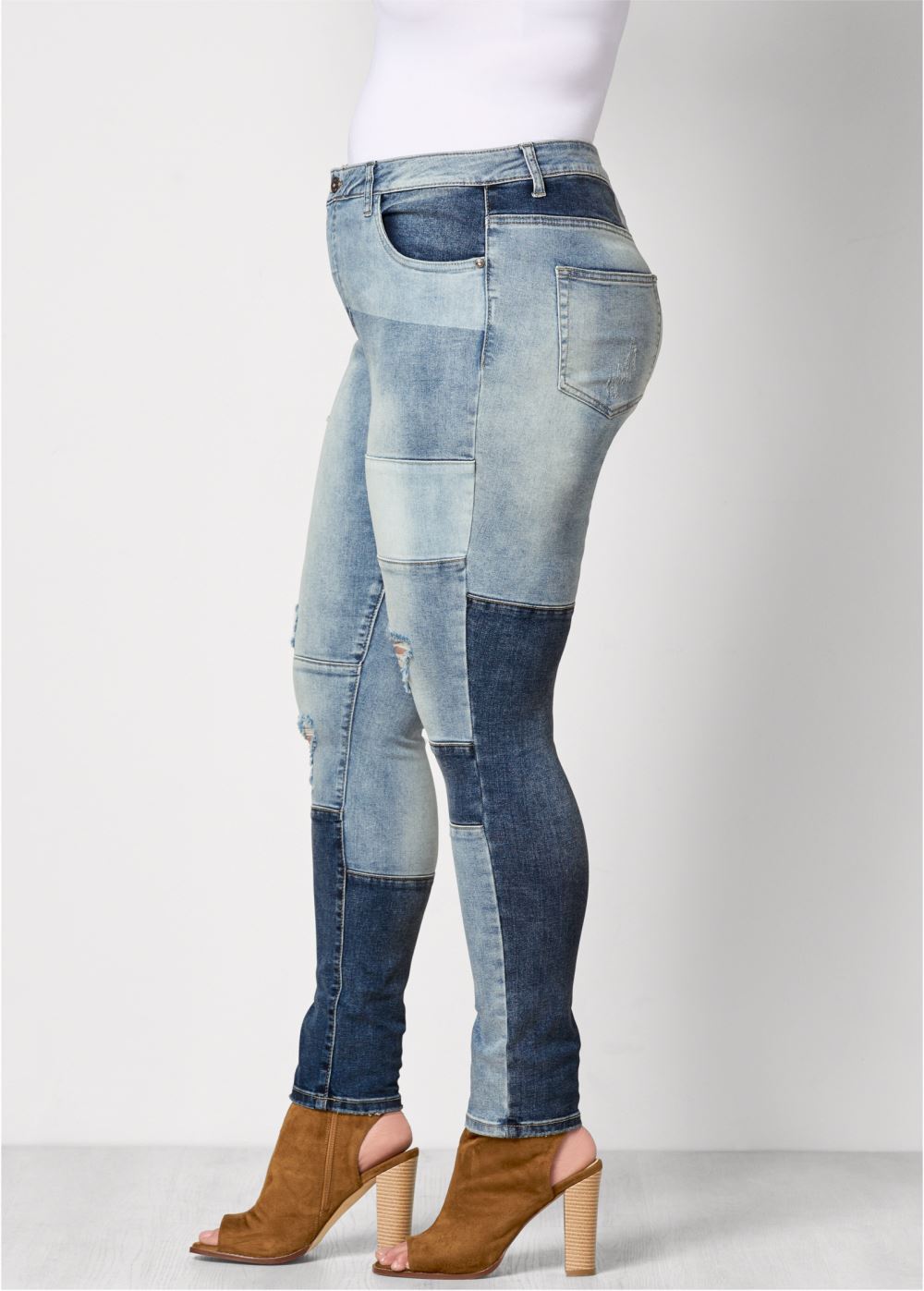 Venus Plus Size Distressed Patchwork Jeans in Medium Wash