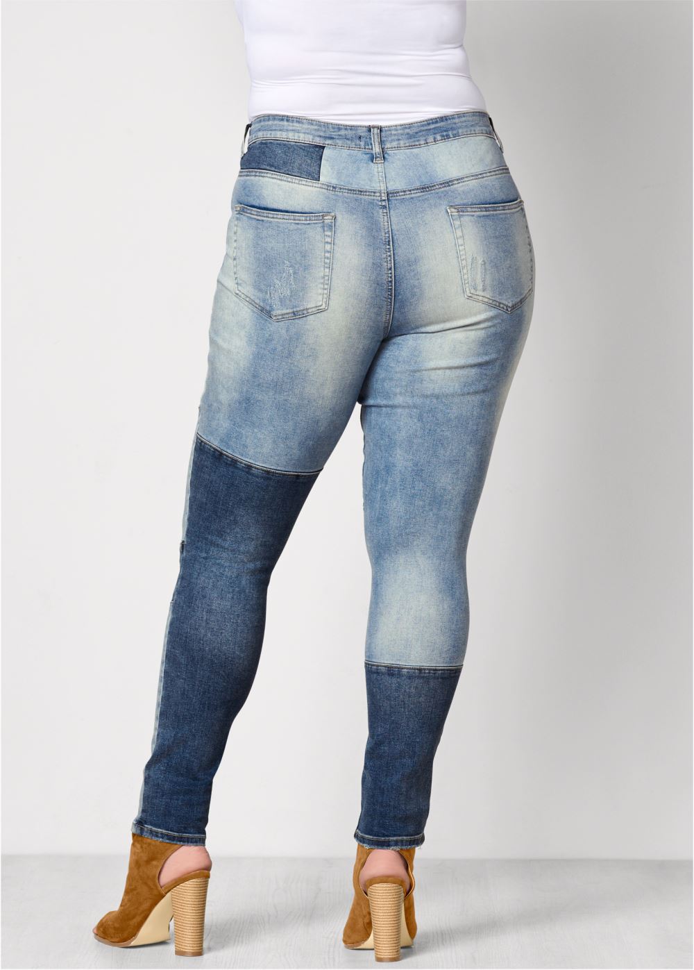 Venus Plus Size Distressed Patchwork Jeans in Medium Wash