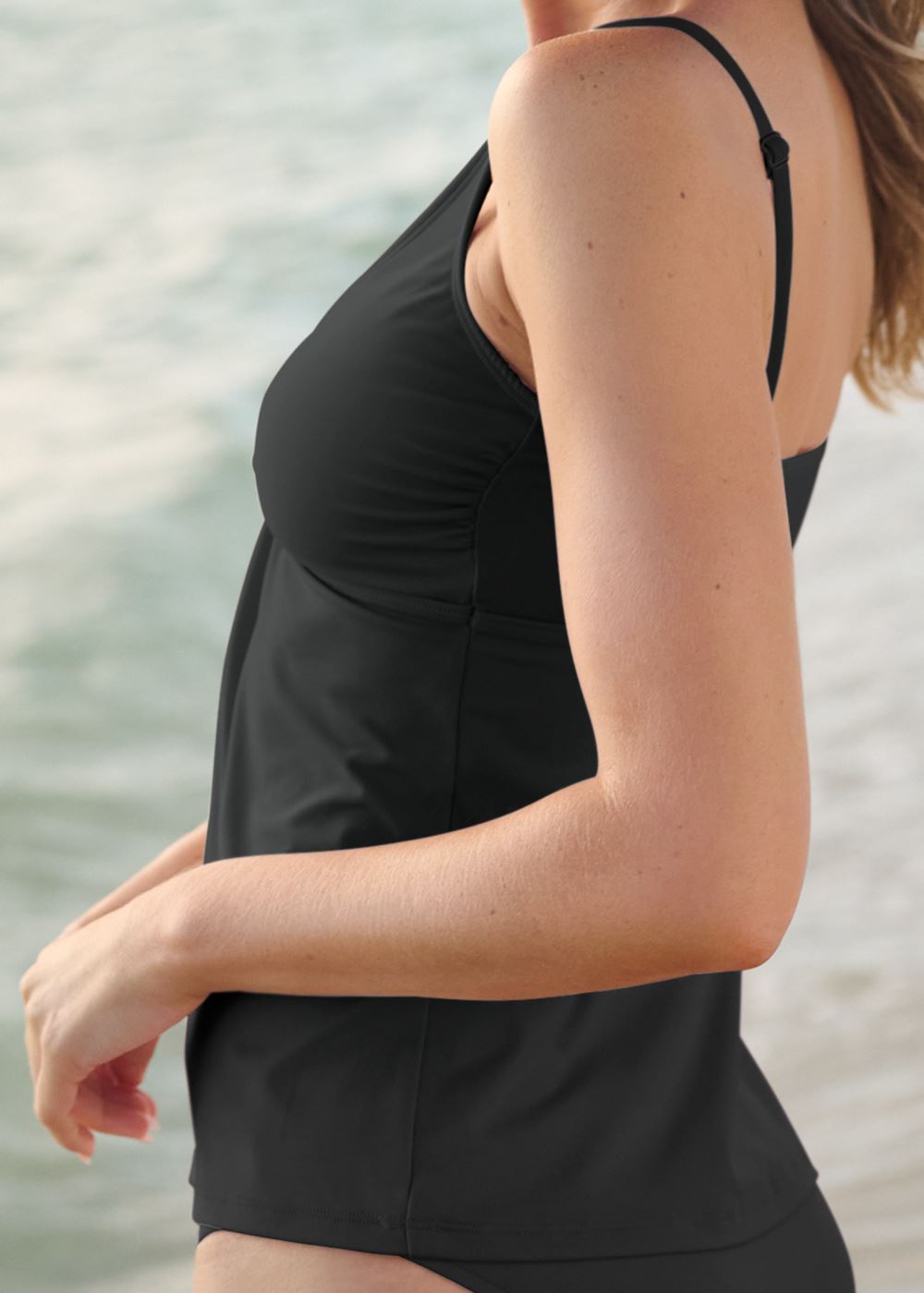Venus Plus Size Willow Ring Tankini Top Bikini - Black Beauty