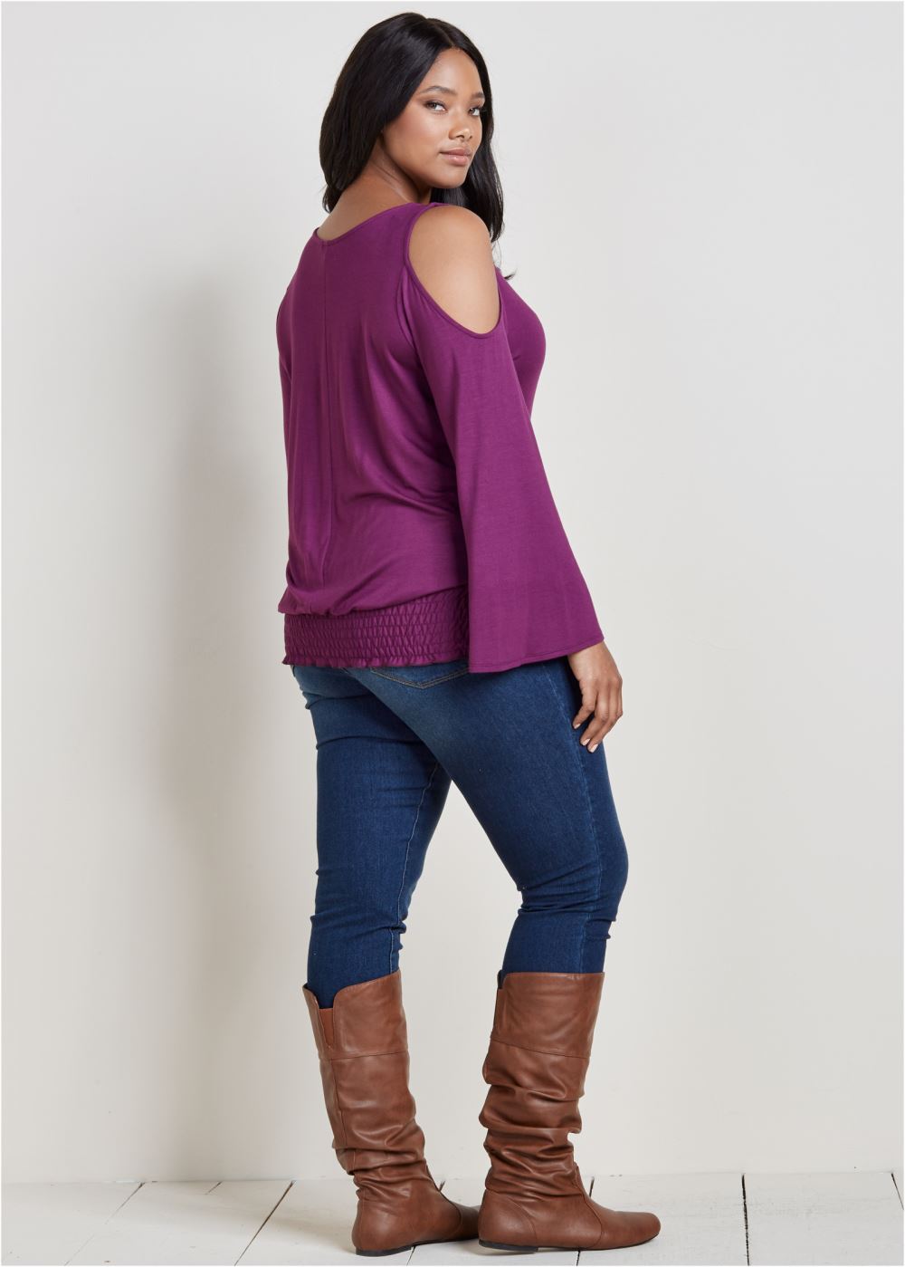 Venus Dark Purple Cold-shoulder blouson top