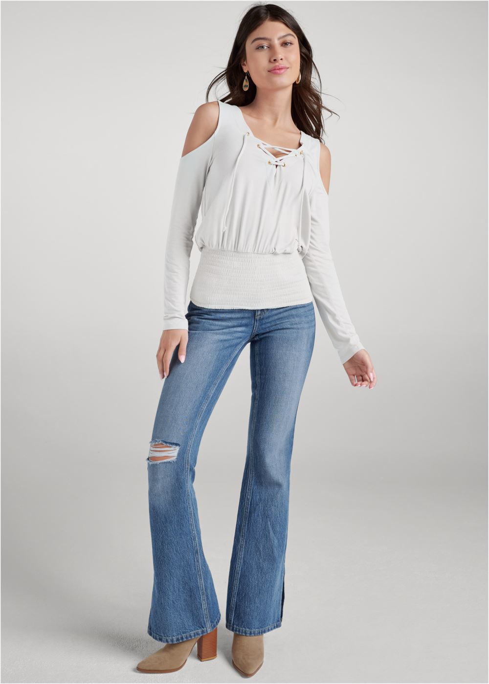 Venus Plus Size Lace Up Cold Shoulder Top