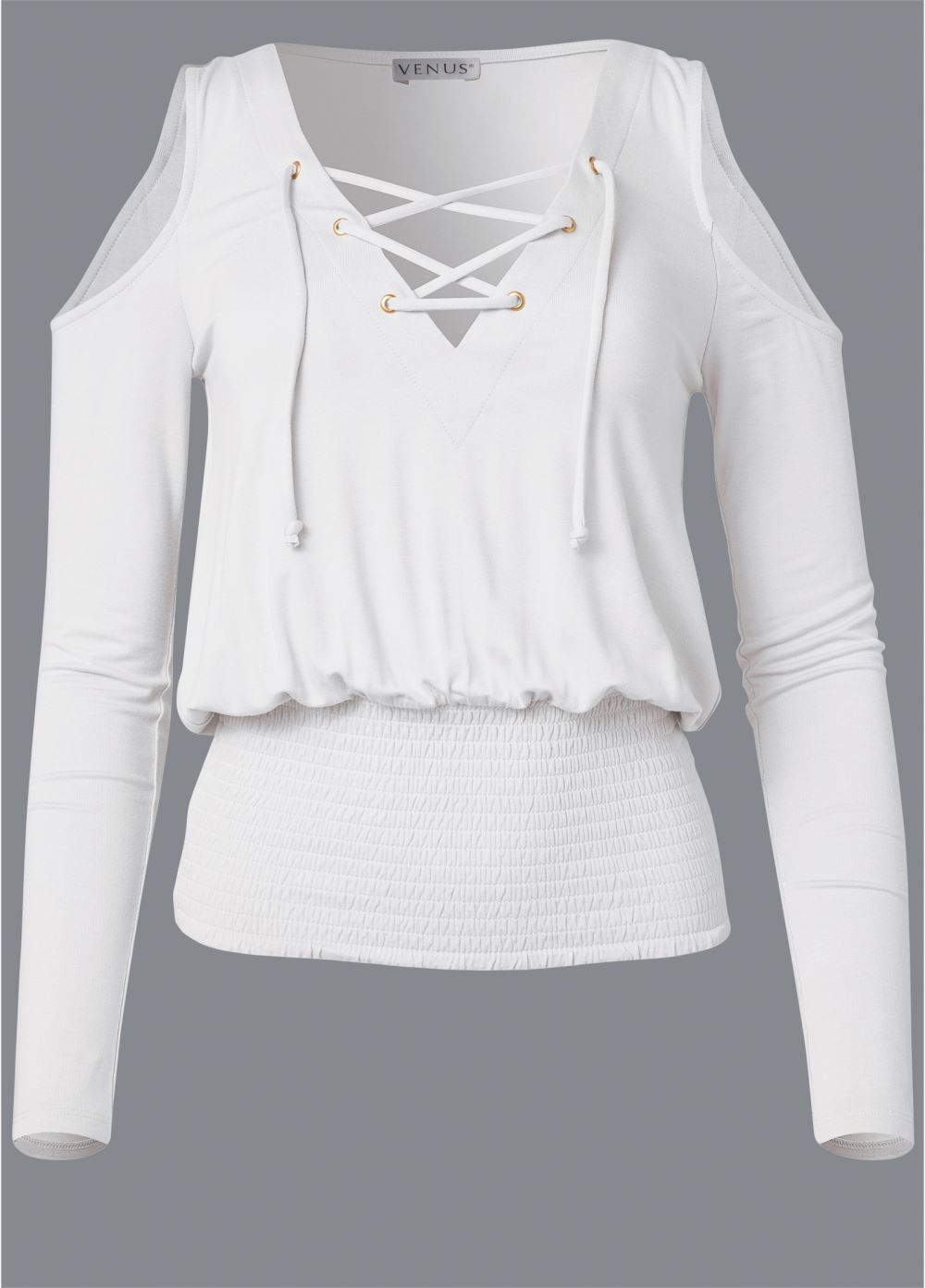 Venus Plus Size Lace Up Cold Shoulder Top