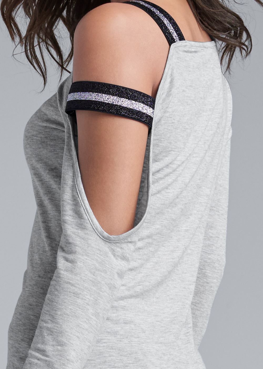 Venus Plus Size Strap Detail Lounge Top in Heather Grey Multi