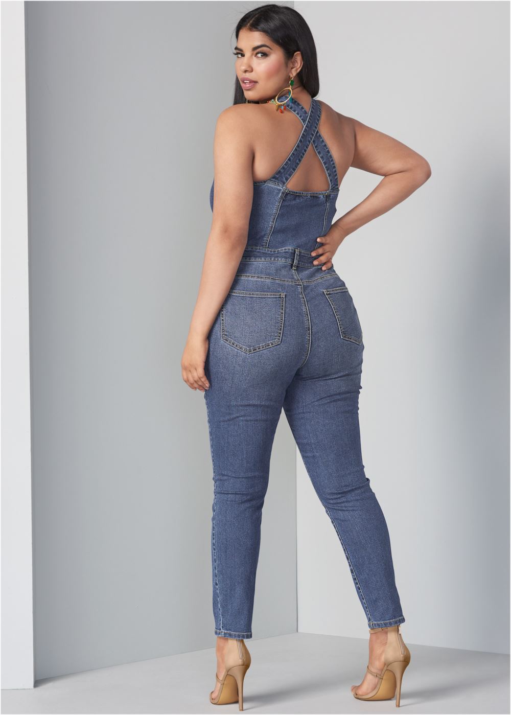 Venus Plus Size Denim Overalls in Medium Wash