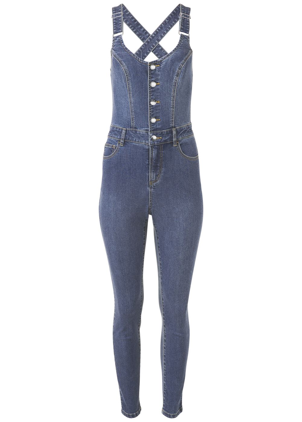 Venus Plus Size Denim Overalls in Medium Wash