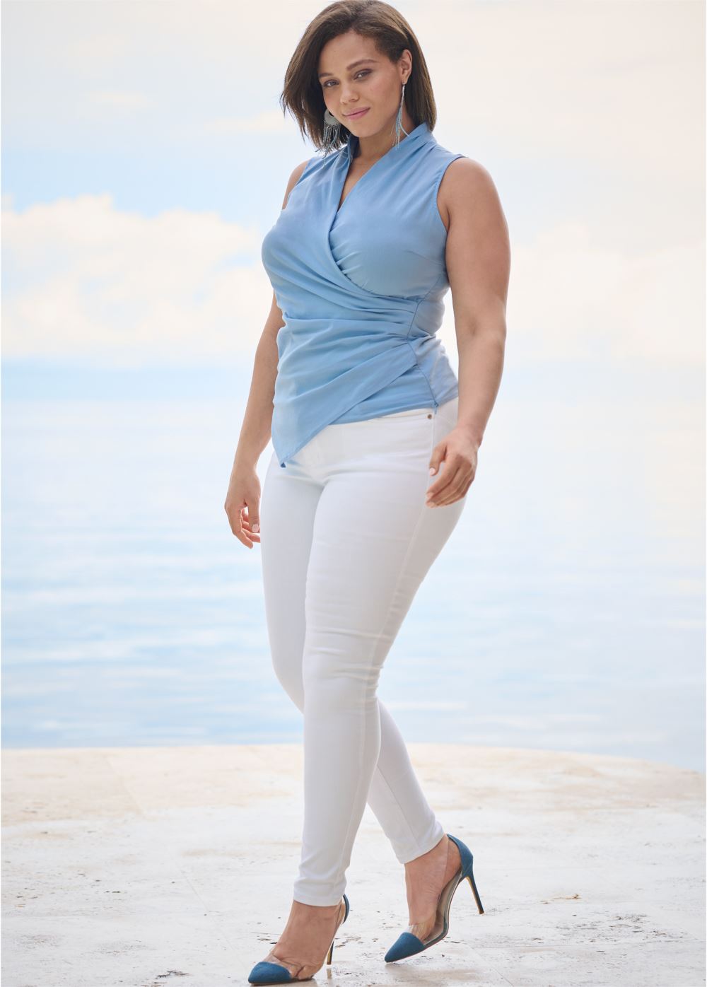 Venus Plus Size Surplice Detailed Top