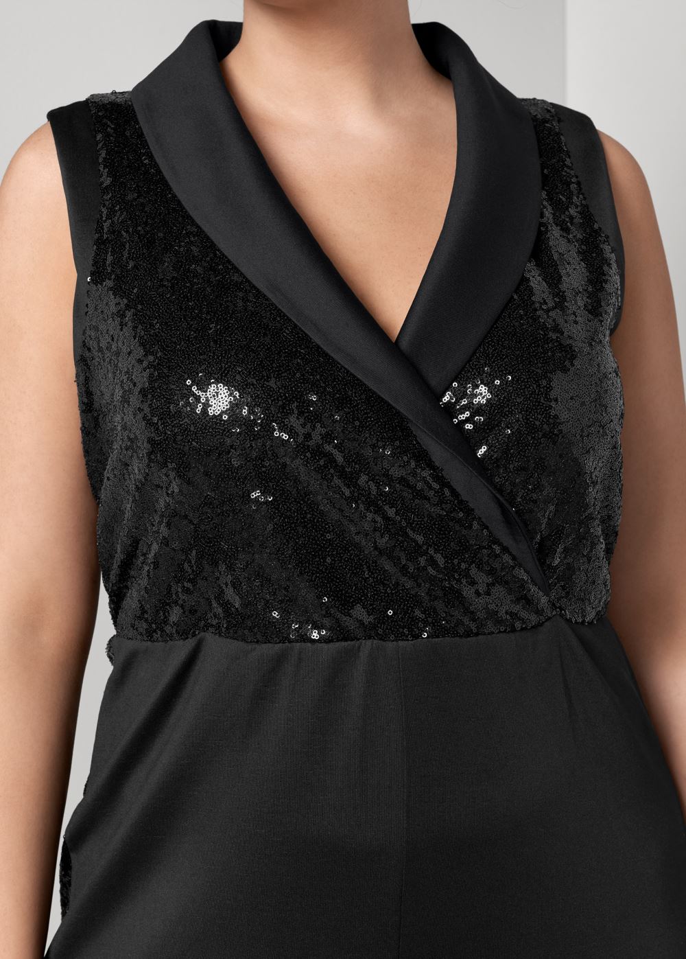 Venus Plus Size Sequin Tuxedo Jumpsuit in Black