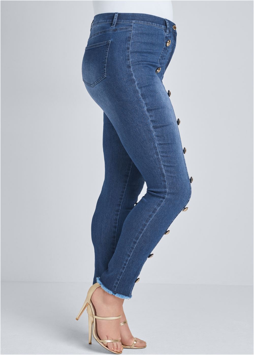 Venus Plus Size Button Detail Skinny Jeans in Medium Wash