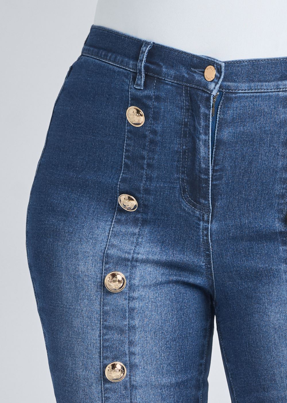 Venus Plus Size Button Detail Skinny Jeans in Medium Wash